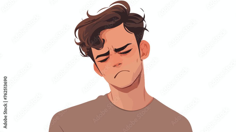 Depressed and sad young face man flat vector isolated