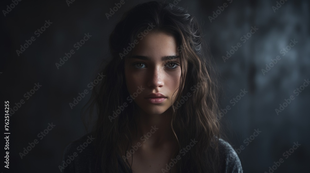 Fototapeta premium Envy on the face of a young woman standing against an isolated background.