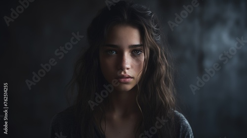 Envy on the face of a young woman standing against an isolated background.