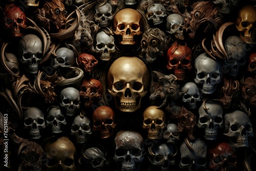 Gruesome Skull creepy blood demons. Party blood ghost hell shadow. Generate Ai © juliars
