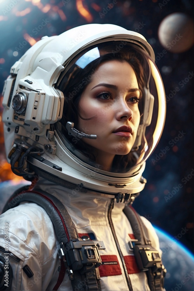 Woman in a Spacesuit Standing in Front of a Planet Woman in a Spacesuit Standing in Front of a Planet