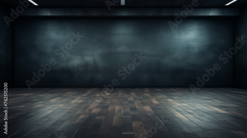 Dark grey gradient background spotlight on empty studio room. Empty dark abstract cement wall and studio room with smoke float up interior texture for display products wall background.