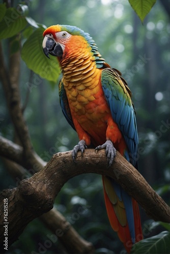 Wallpaper Mural Colorful Parrot on a Tree Branch in the Jungle Torontodigital.ca