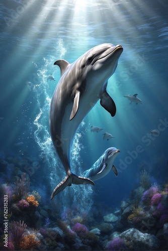 Dolphin Swimming in the Depths of the Ocean © alexx_60