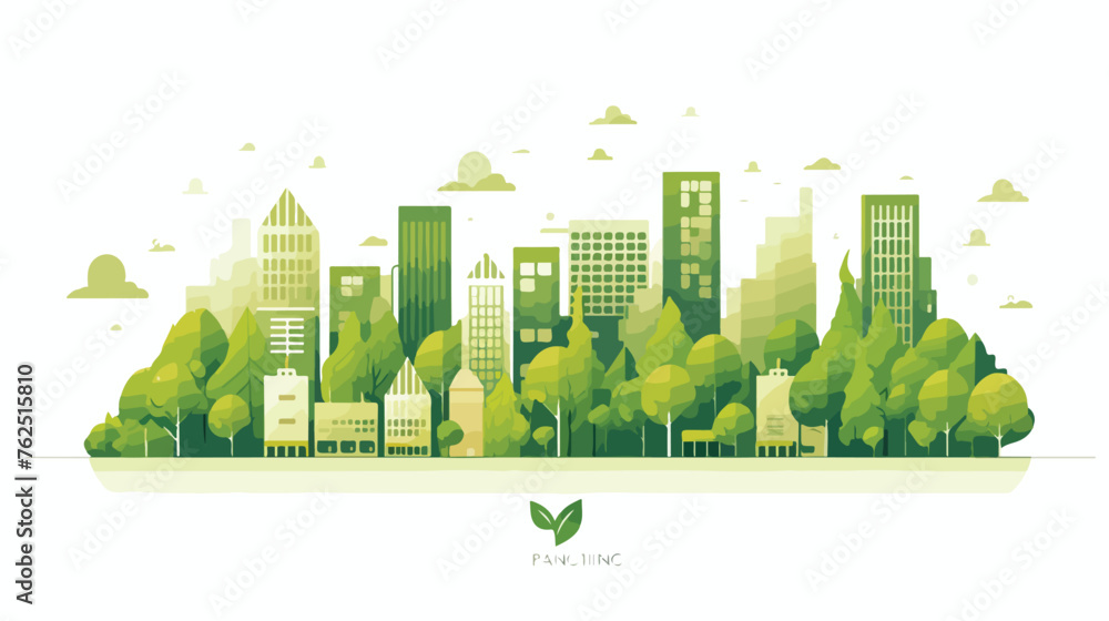 Green City with buildings and towers and trees