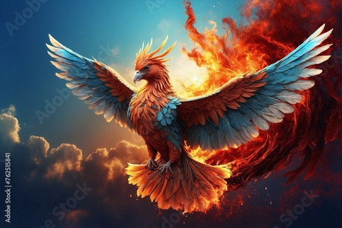 Flying phoenix bird in fantasy style. Phoenix in bright sunlight © alexx_60