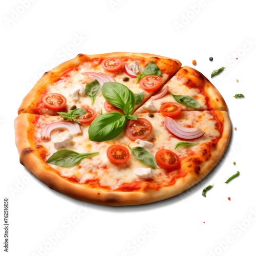 Top view of pizza . Isoated