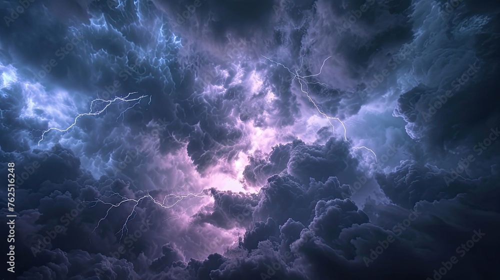 Clouds, storm, thunderstorm, sky, natural disaster, nature, weather. lightning, pink shades, night landscape. Force and peril associated with natural calamities concept. Generative by AI Clouds, storm, thunderstorm, sky, natural disaster, nature, weather. lightning, pink shades, night landscape. Force and peril associated with natural calamities concept. Generative by AI
