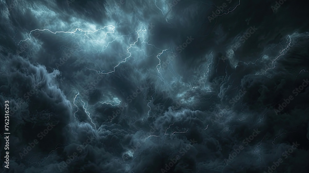 Clouds, storm, storm, thunderstorm, sky, natural disaster, nature, weather. lightning, blue shades, night landscape. Force and peril associated with natural calamities concept. Generative by AI Clouds, storm, storm, thunderstorm, sky, natural disaster, nature, weather. lightning, blue shades, night landscape. Force and peril associated with natural calamities concept. Generative by AI