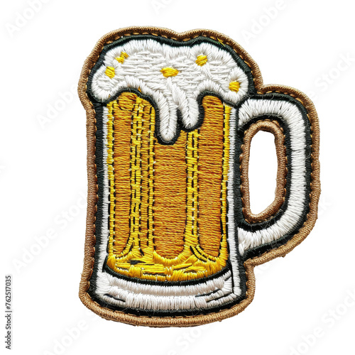 Golden beer mug embroidered patch with froth top