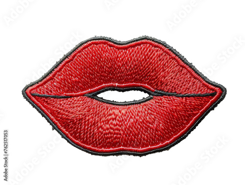 Red kiss embroidered patch isolated on transparent background
