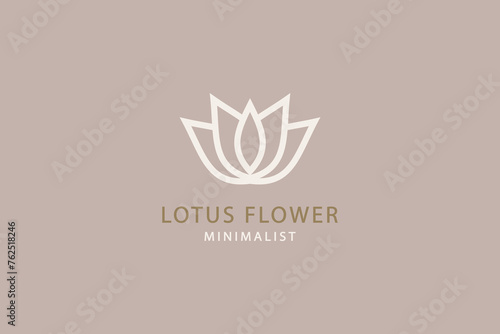 White lotus flower linear style logo vector illustration. Beauty brand mark for aesthetic cosmetology and medicine.