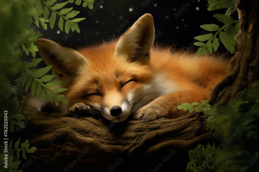 Peaceful Sleeping wild fox. Canine carnivore. Generate Ai Peaceful Sleeping wild fox. Canine carnivore. Generate Ai