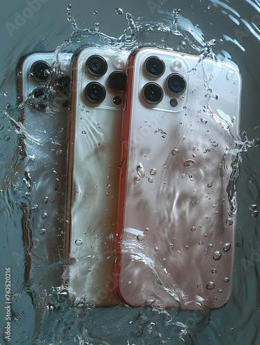 Smartphones submerged in water showcasing water resistance