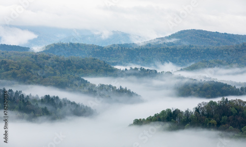 Misty mountains in morning