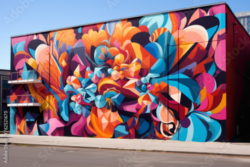 Explore the kaleidoscope of colors in a vibrant street art mural on a city wall.