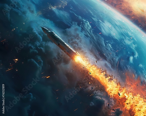 Embers falling from a rocket as it plummets towards the earth