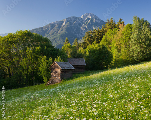 Österreich, Tirol, Pitztal, Tschirgant, Hütte, Wiese photo