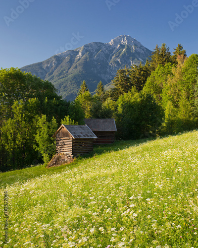 Österreich, Tirol, Pitztal, Tschirgant, Hütte, Wiese photo