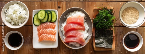 Some raw ingredients to make sushi