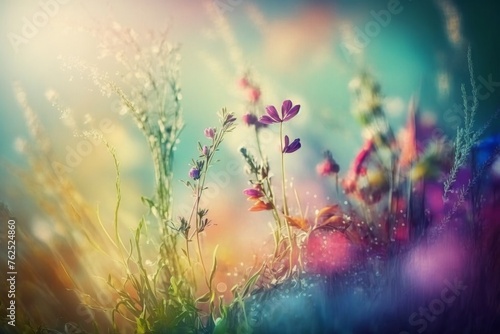 Abstract Grassland Symphony - Enchanted Meadow: A Close-Up of Nature's Palette