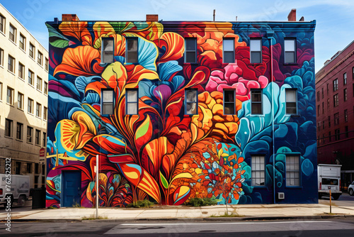 Indulge your senses in the vibrant tapestry of a city street art mural alive with energy.