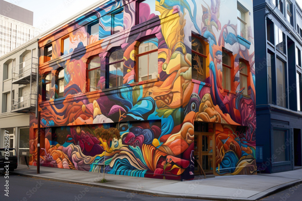 Naklejka premium Indulge your senses in the vibrant tapestry of a city street art mural alive with energy.