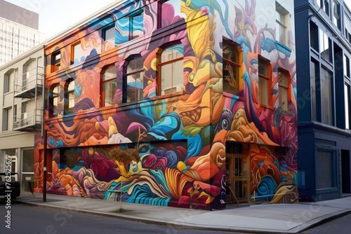 Indulge your senses in the vibrant tapestry of a city street art mural alive with energy.