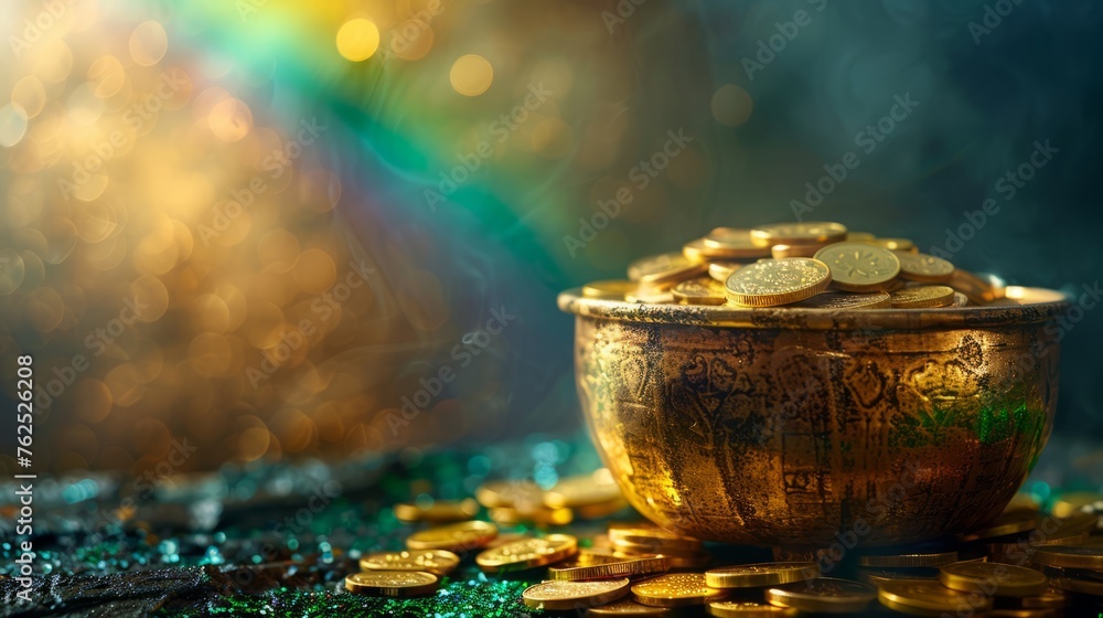 St. Patrick's Day and the Leprechaun coin jar concept, with a rainbow on the green space indicating where the leprechaun hides the treasure. Patron saint of Ireland
St. Patrick's Day and the Leprechaun coin jar concept, with a rainbow on the green space indicating where the leprechaun hides the treasure. Patron saint of Ireland