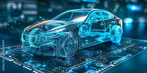 Advancements in Sustainable Technology in the Automotive Industry. Concept Electric Vehicles, Renewable Energy, Carbon Footprint Reduction, Green Manufacturing, Eco-Friendly Materials