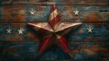 Patriotic star decoration on weathered wooden background.