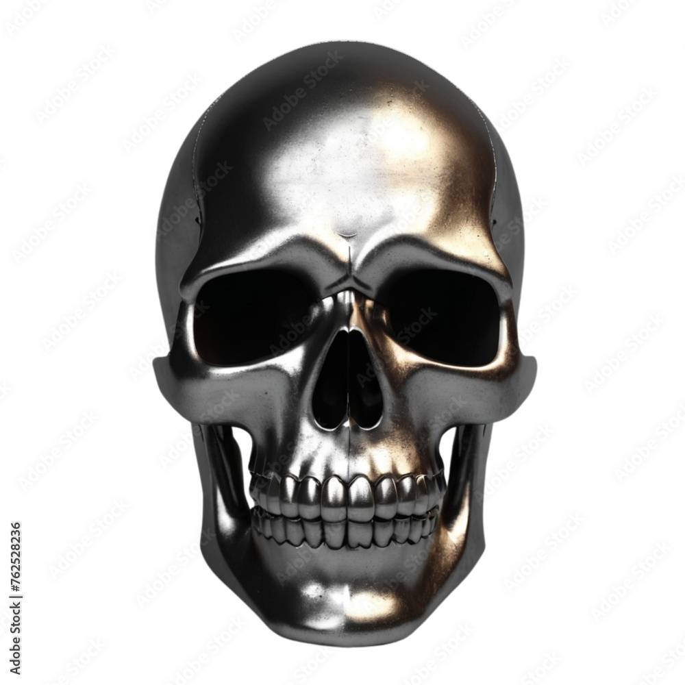 3d silver steel human skull isolated on white on Isolated transparent background png. generated with AI 3d silver steel human skull isolated on white on Isolated transparent background png. generated with AI