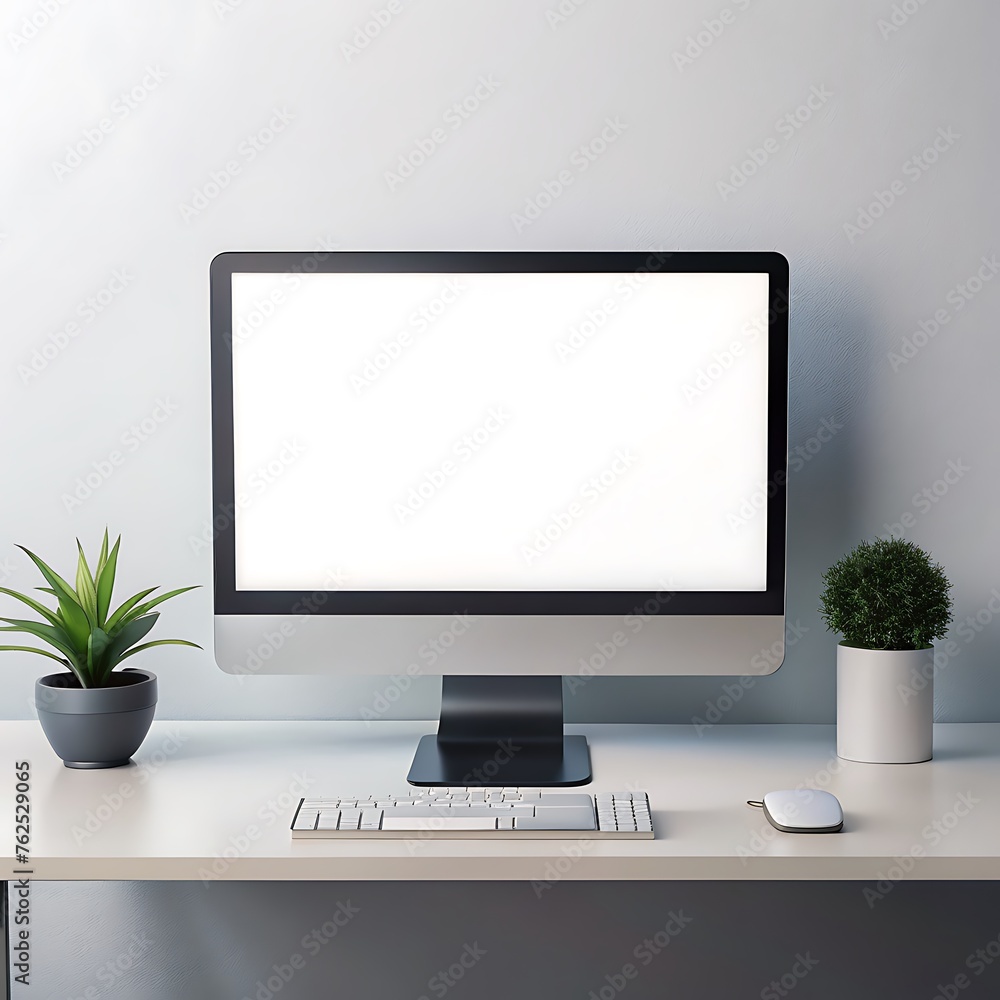 Fototapeta premium Desktop computer with white screen