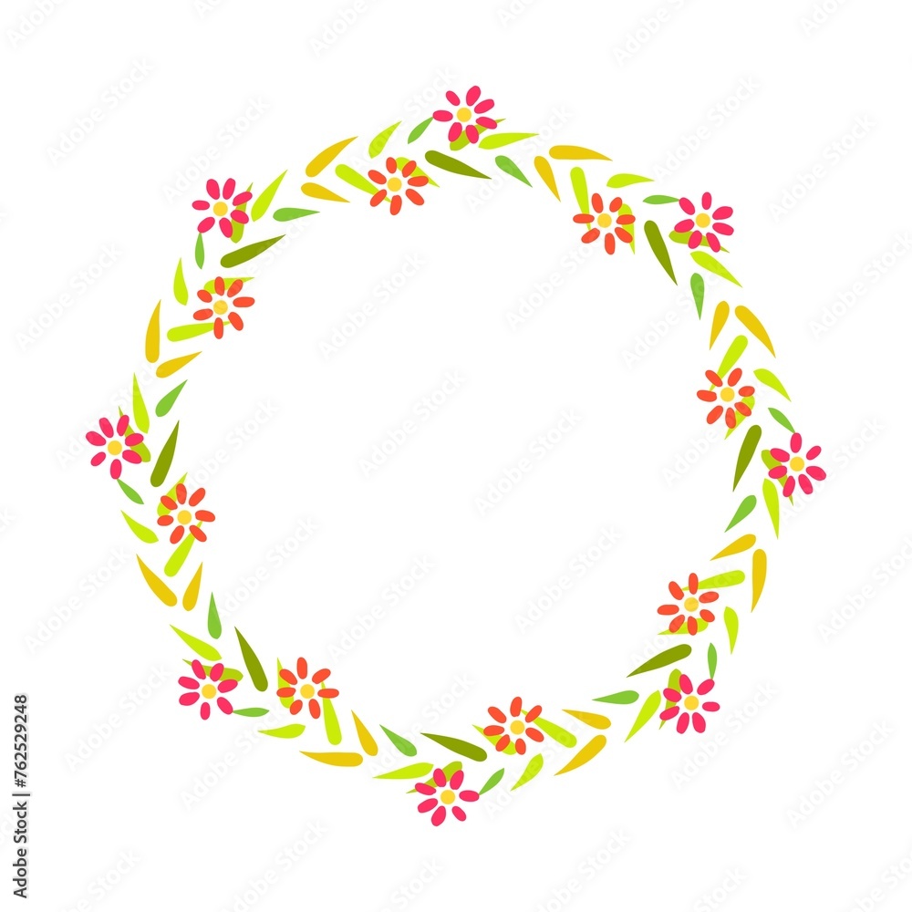 spring floral frame with flowers and leaves