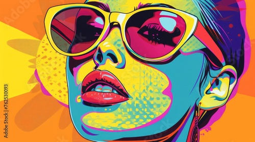 Vector design of Pop art style retro lady wearing sunglasses