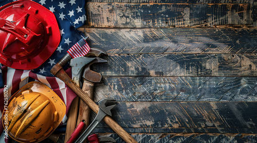 Eyecatching Labor day mockup with slate and tools photo