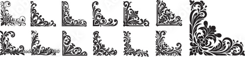retro carved corner ornaments roman style grunge swirl decorations black vector laser cutting engraving