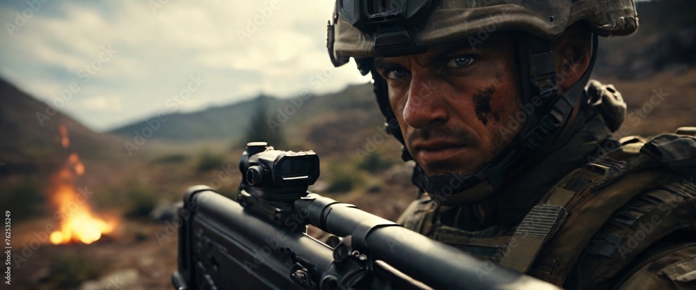 A cyborg soldier fighting in a warzone movie story seen trail cam footage A cyborg soldier fighting in a warzone movie story seen trail cam footage