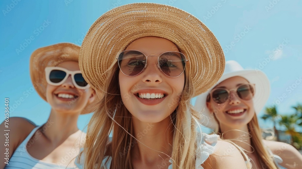 Group of Women Wearing Sunglasses and Hats Group of Women Wearing Sunglasses and Hats