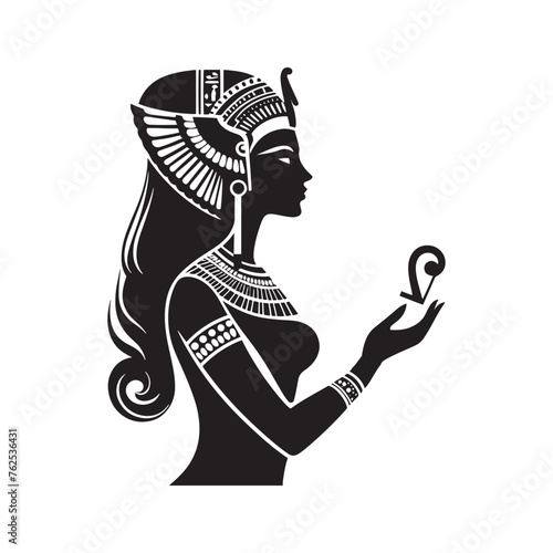 Egyptian Queen silhouette: Ancient Egyptian Vector Embracing the sands of pharaoh times. Egyptian queen black illustration.