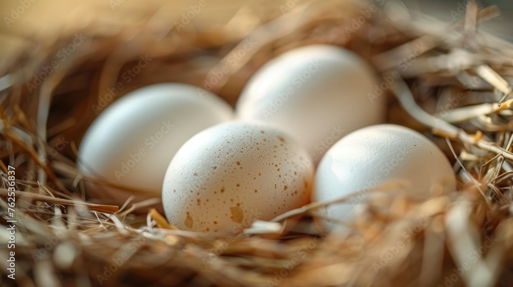 Three White Eggs in a Nest of Straw Three White Eggs in a Nest of Straw
