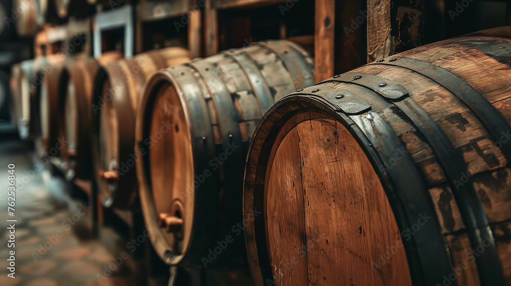 Wine barrels standing in the wine cellar Wine barrels standing in the wine cellar
