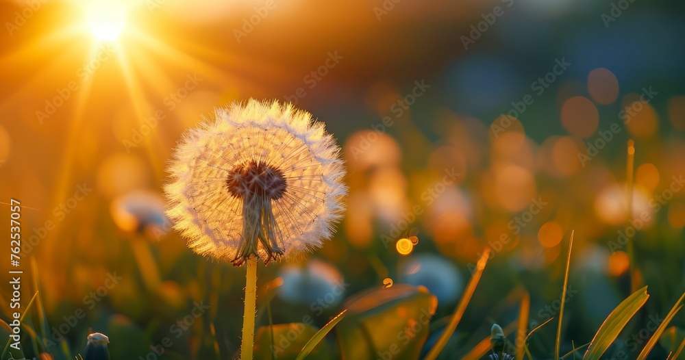 The Harmonious Blend of Dandelion, Sunset, and Spring in the Heart of the Meadow