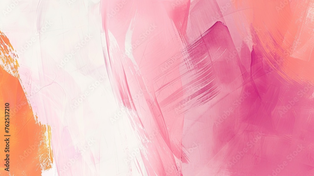 Abstract image of a minimalistic background. Composition consisting of brush strokes on an empty white background, artist, painting, creativity, pink and orange colors, scuffs. Generative by AI
