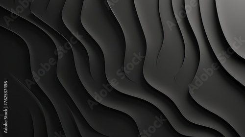 Abstract image of monochrome waves on a black background, minimalism. Layers, folds, separation, segmentation, design, texture, dynamics, movement, backdrop. Generative by AI © Кирилл Макаров