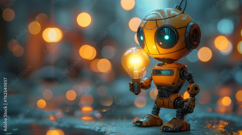 Small Robot Holding Light Bulb Small Robot Holding Light Bulb