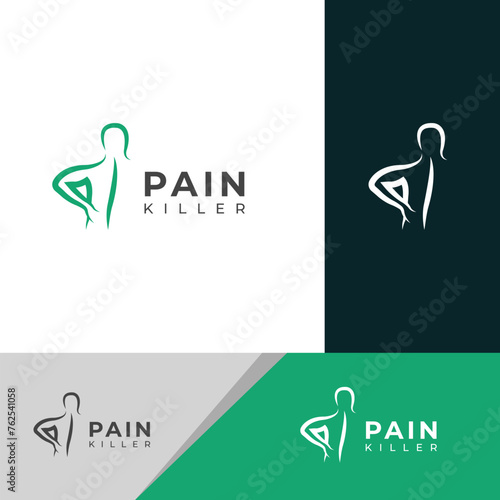 Creative Back pain, Pain killer treatment logo design.