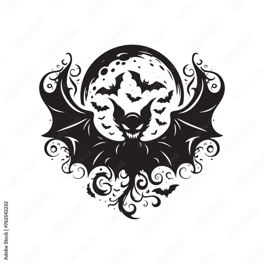 Fototapeta premium Spooky Shadows: Vector Halloween Bats silhouette, Bats black vector illustration.