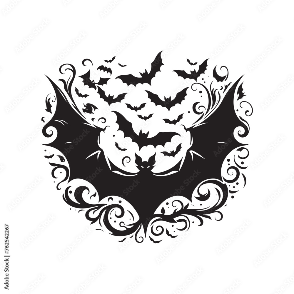 Spooky Shadows: Vector Halloween Bats silhouette, Bats black vector illustration. Spooky Shadows: Vector Halloween Bats silhouette, Bats black vector illustration.