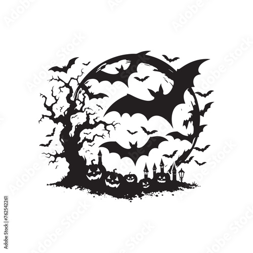 Spooky Shadows  Vector Halloween Bats silhouette  Bats black vector illustration.